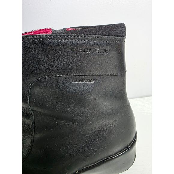 Women's 9 Merrell Black Boots Utility Outdoor WorkWear Rugged Casual Red Inside - Picture 3 of 8